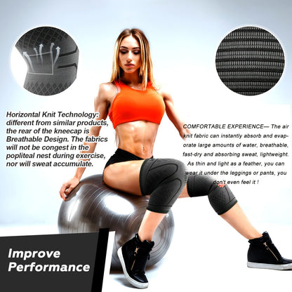 Compression Knee Sleeve 2 Pack for Men Women Breathable Non-Slip Silicone Strip Knee Support High Elasticity Running Exercise High Intensity