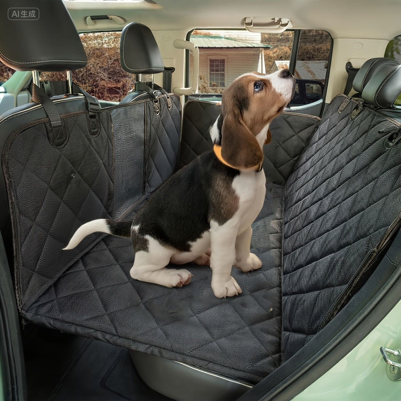 Quilted Dog Car Back Seat Cover with Side Flaps, Mesh Window and Six Color or Pink Mat Bundle Options