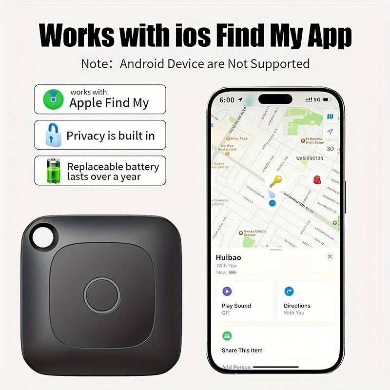 Round Bluetooth Item Finder in One-, Two- or Four-Pack Black Options with 1.43-Inch Case and Key Ring