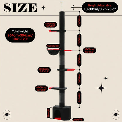 90-107.9-Inch Floor-to-Ceiling Cat Tree with Four Platforms, Tension Post and Five Style Options
