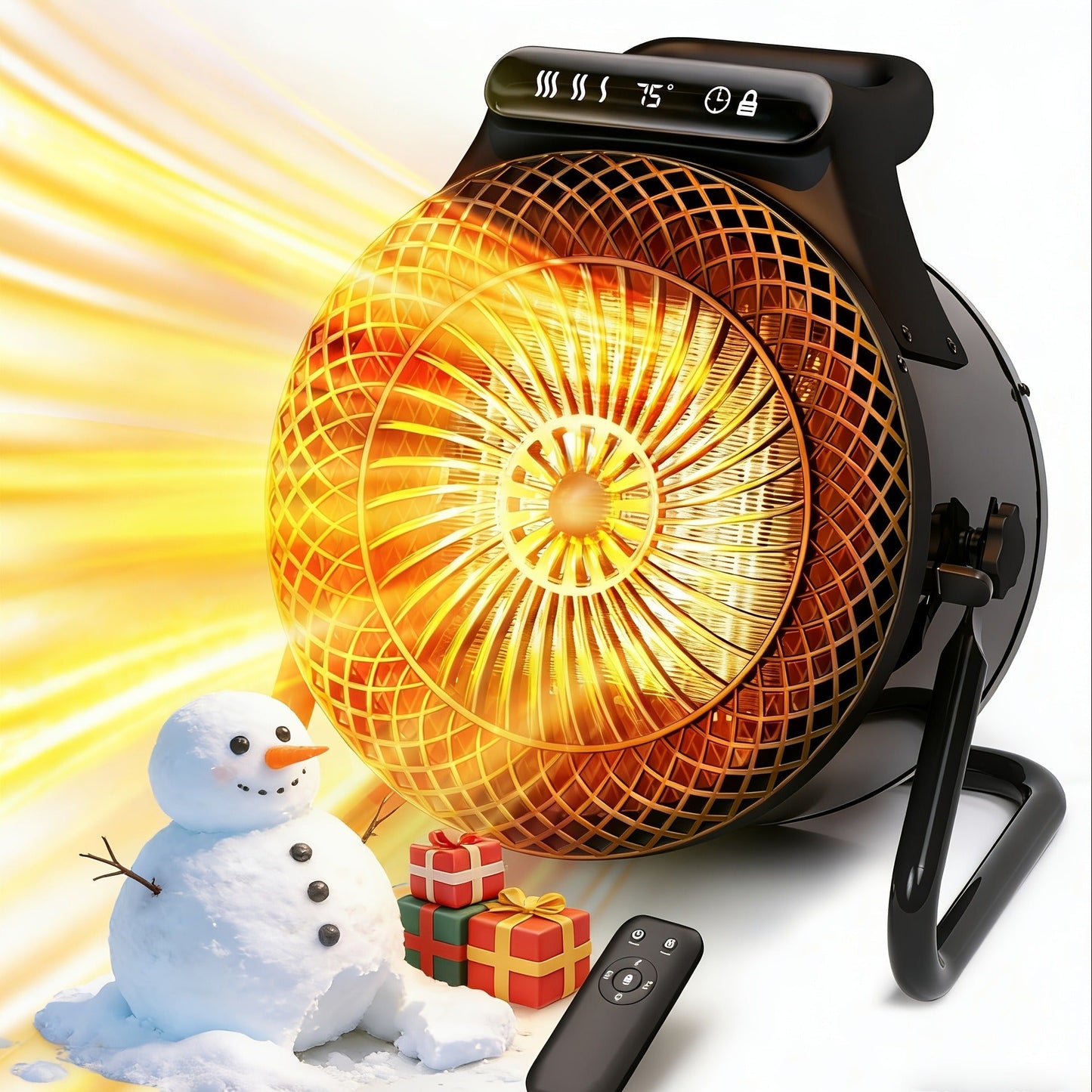 1500W Round Portable Space Heater with Two Top Controls, 90° Adjustable Stand and Remote Option