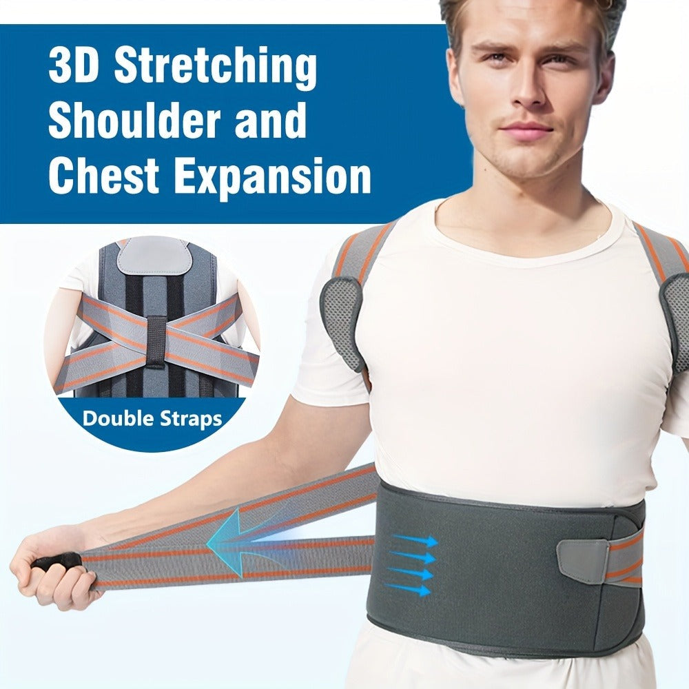 Adjustable Full-Back Posture Brace with Cross Straps, Support Panel and L or XL Fit Options