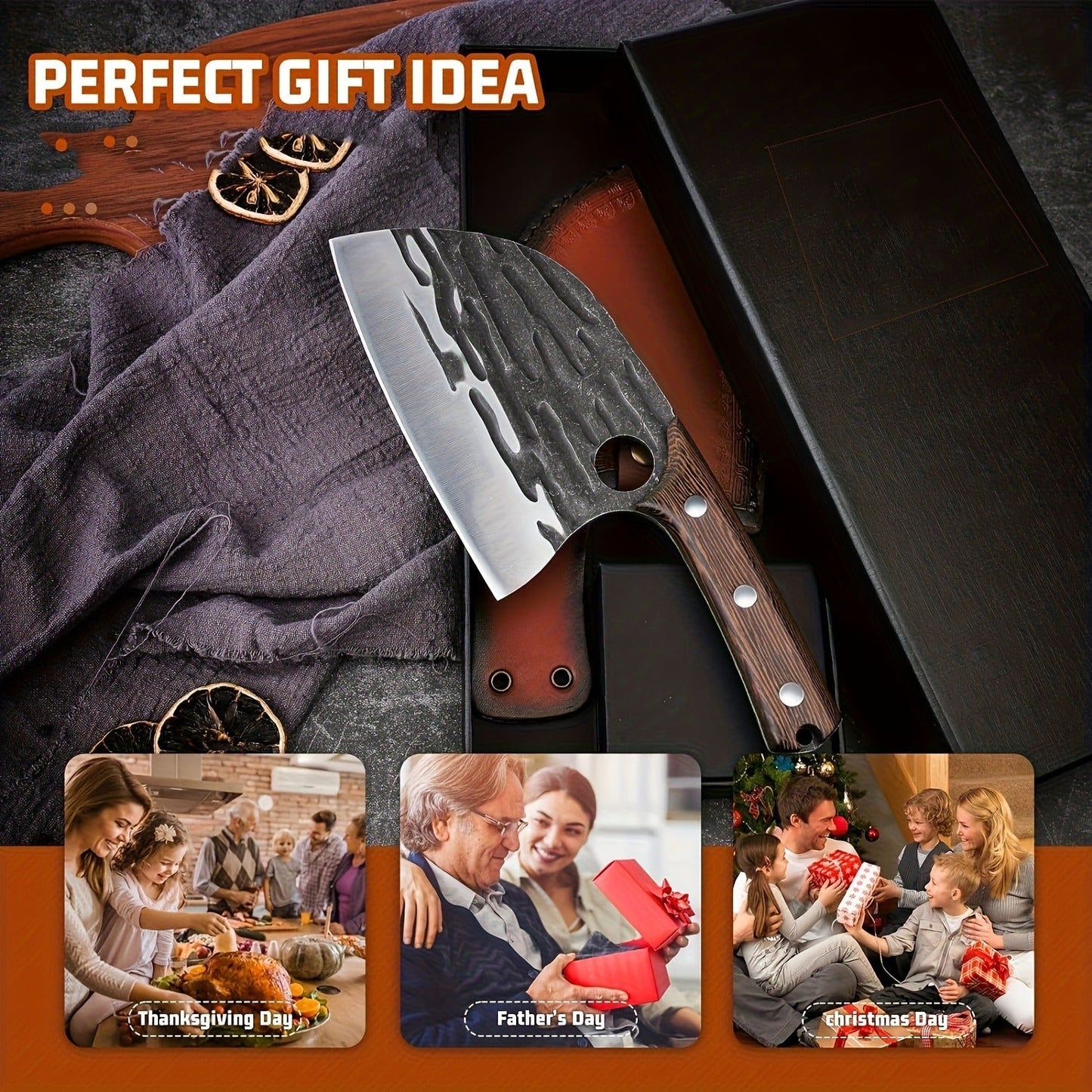 Meat Cleaver Hand Forged Serbian Chef Knife – High Carbon Steel Butcher Knife Full Tang with Leather Sheath | Razor Sharp Chopping Cleaver