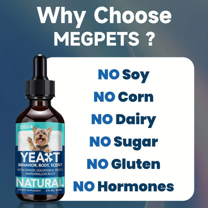 Yeast Supplement Drops for Dogs & Cats – No Odor Formula with Pau D’Arco Bark & Goldenseal Herb Liquid Extract | Easy-to-Use Pet Antifungal