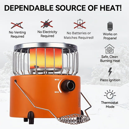 Portable Propane Heater Stove 2-in-1 Camping Gas Stove & Heater 3680-9000 BTU with Ignition, Stainless Steel