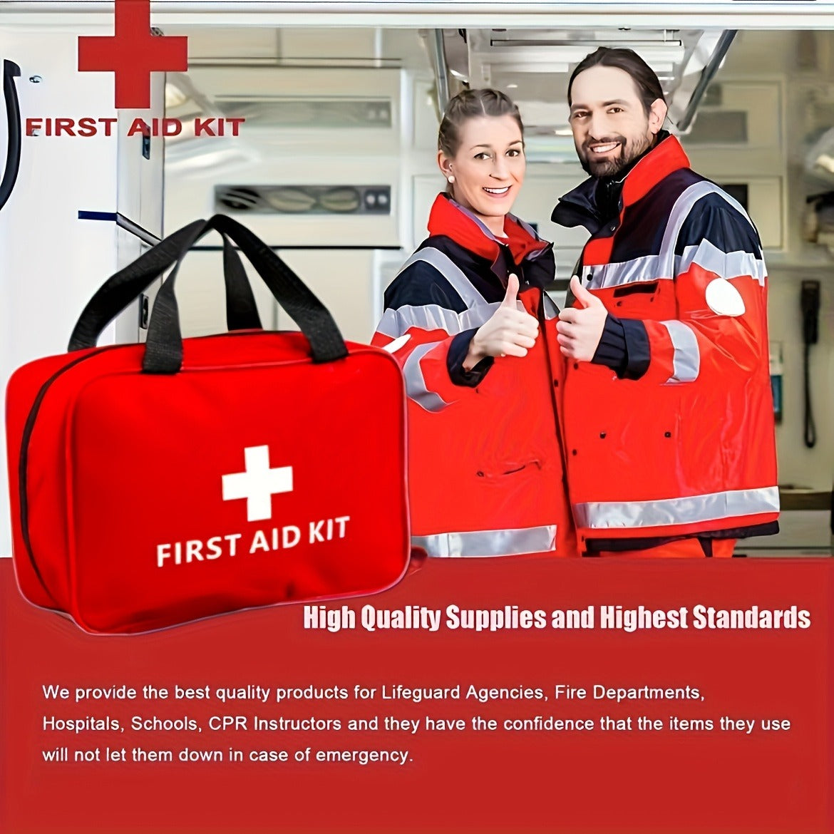 25-Item First Aid Kit with Red Handled Zipper Case, Two Mesh Sections and Labeled Supply Packets