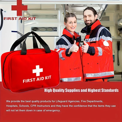 25-Item First Aid Kit with Red Handled Zipper Case, Two Mesh Sections and Labeled Supply Packets