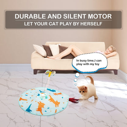 Interactive Cat Toy Electric Motion Activated 2-in-1 Rotating Butterfly & Feather Wand – USB Rechargeable 1200mAh Auto Shut-Off 3 Speed