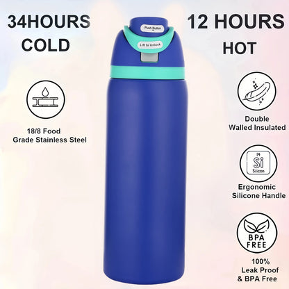 32oz Stainless Steel Water Bottle with Flip-Up Drinking Spout, Cleaning Brush and Five Solid Colors