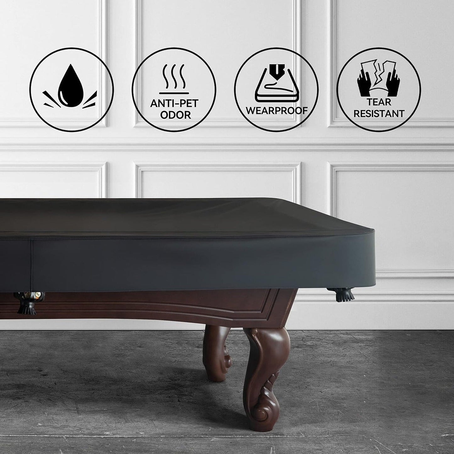 Leatherette Pool Table Cover 7 8 9FT Waterproof Tearproof Billiard Table Protector with Leg Cutouts Scratch-Resistant Easy-Clean Protective