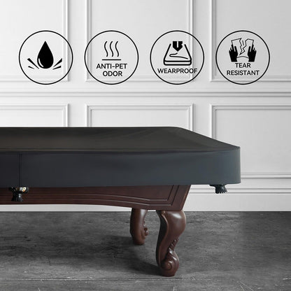 Leatherette Pool Table Cover 7 8 9FT Waterproof Tearproof Billiard Table Protector with Leg Cutouts Scratch-Resistant Easy-Clean Protective