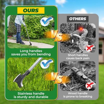 Garden Sickle Double Blade High-Manganese Carbon Steel with 39-Inch Handle, Sharp Curved Weeding Scythe for Grass Cutting