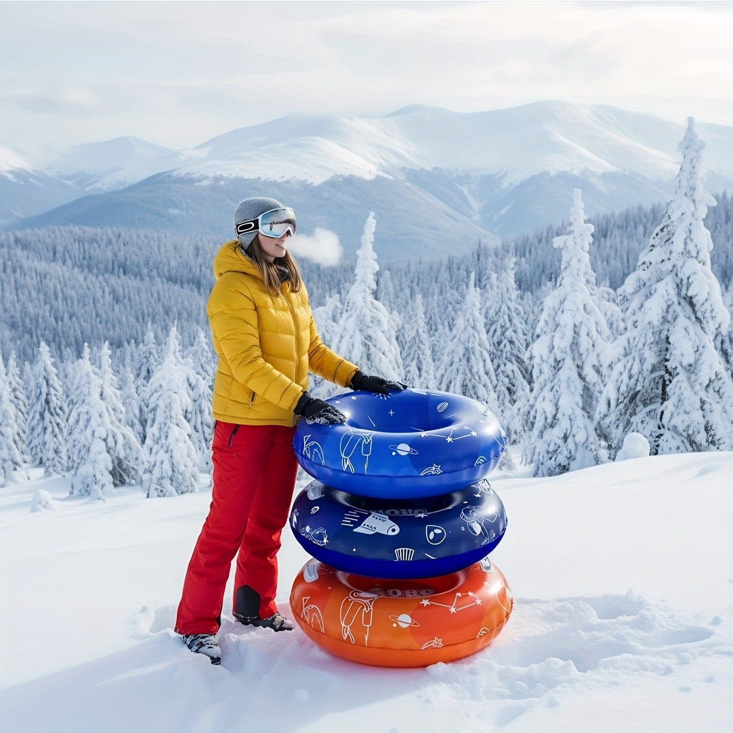Snow Tubes for Adults 36 Inch 3-Pack – Extra-Large PVC Snow Sleds with 2 Dual Handles, Heavy-Duty Inflatable Snow Tubes for Hill Sledding