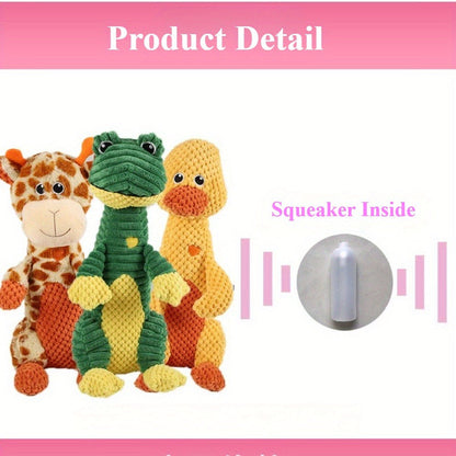 Dog Toy Squeaky Plush Deer or Frog Character for Chew, Tug, Fetch, Shake and Cuddle Play for All Breeds