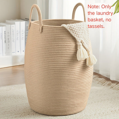 Laundry Basket Foldable Boho Hamper 22" Tall Oval Fabric with Long Handles Decorative Tassels Bedroom Bathroom Closet Storage