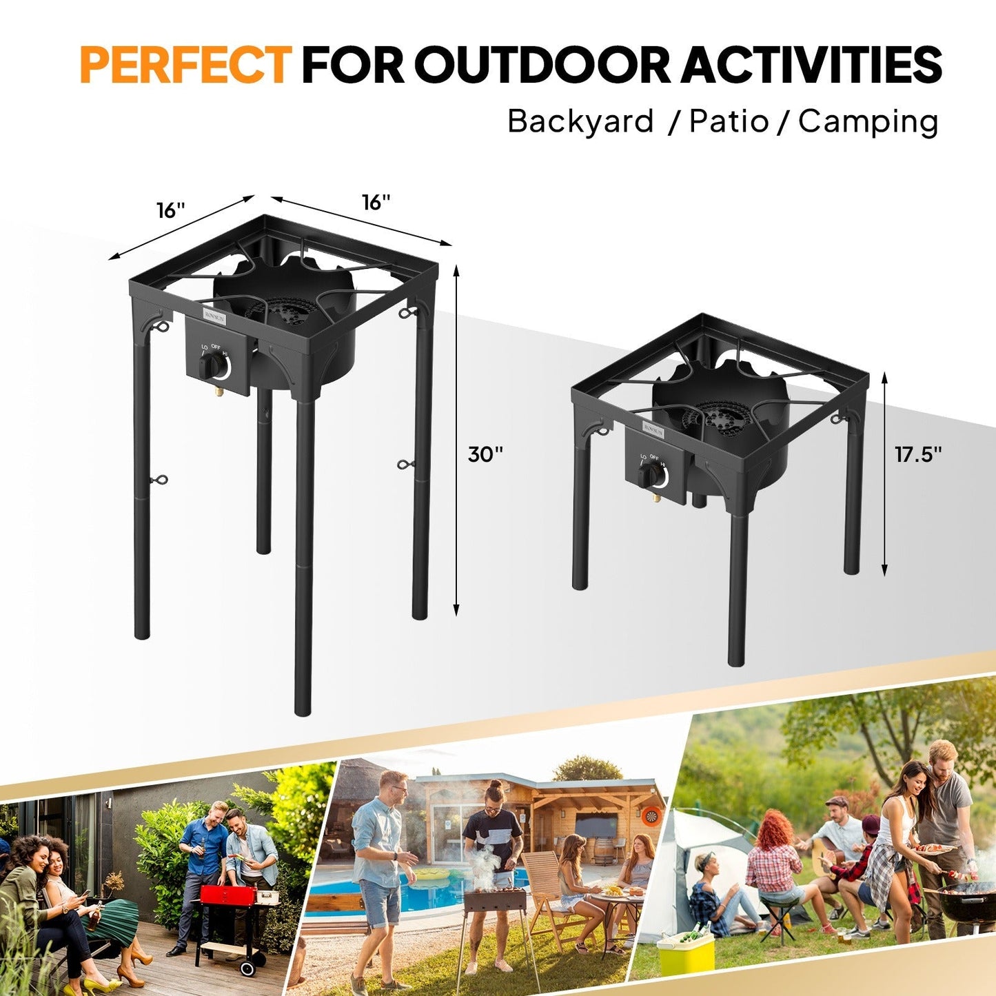 Outdoor Propane Burner Stove Cast Iron High Pressure Gas Cooker with Detachable Stand Legs