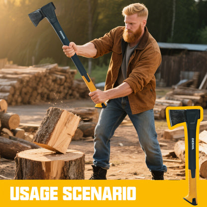 Carbon Steel Camping Hatchet Wood Splitting Axe – Teflon-Coated Forged Steel Blade, Shock-Absorbing Fiber Handle, Anti-Rust & Non-Slip