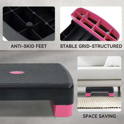 Aerobic Step Platform Adjustable Height with 2 Risers – Non-Slip Workout Stepper 18"x11", 440 LB Capacity