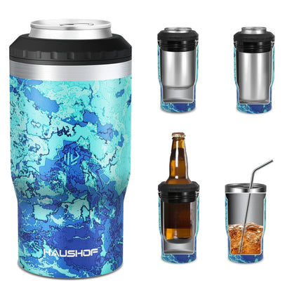 Can Cooler Insulated Stainless Steel 4-in-1 for 12 oz Standard Slim Can & Beer Bottle – Double Wall Sweat-Proof Beer Koozie for Camping