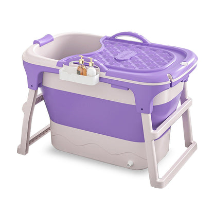 Portable Bathtub for Adults with Insulation Cover & Drainage Pipe, Foldable Hot Tub for Indoor Outdoor Sauna