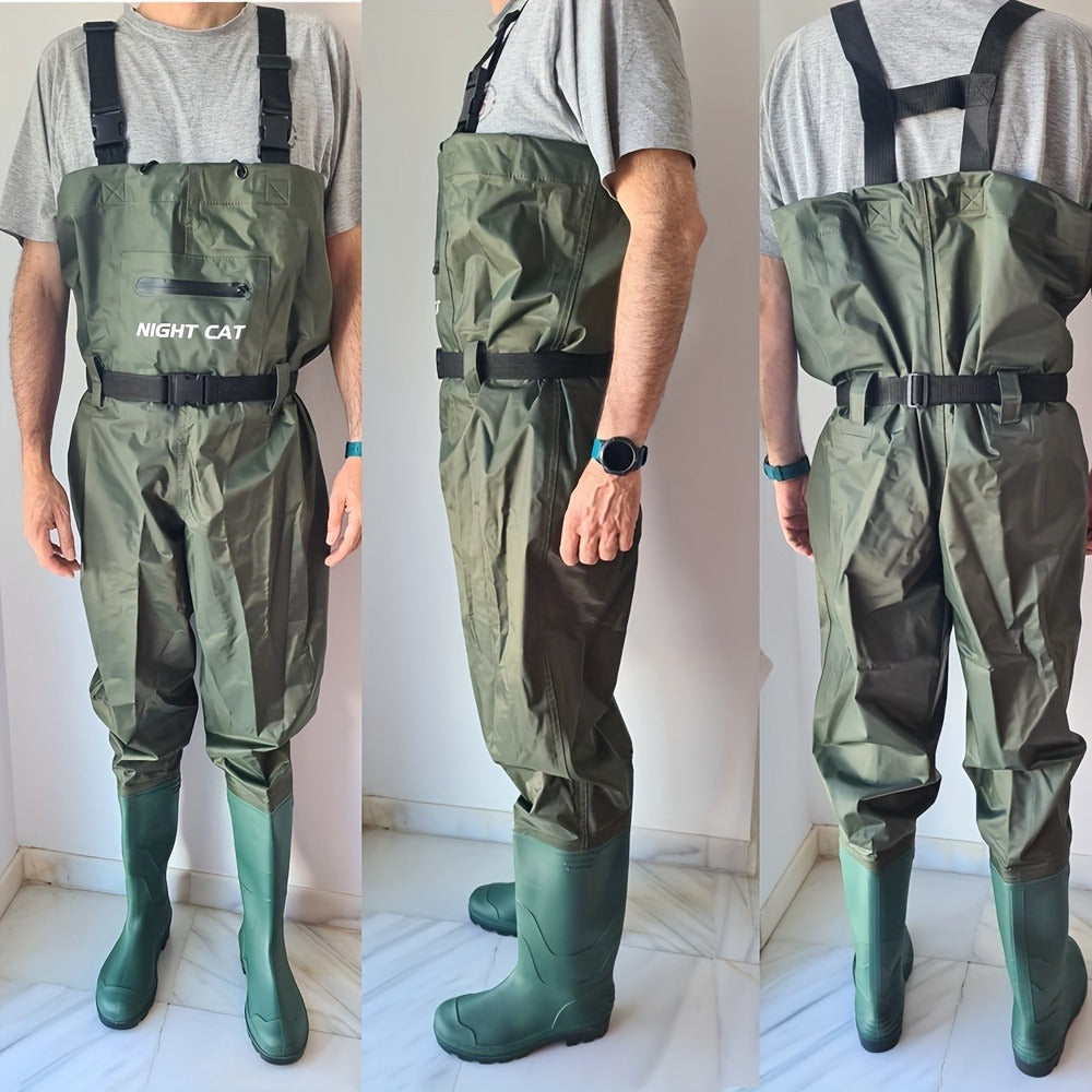 Waterproof Chest Waders for Men & Women with Boot Leg Straps, Adjustable H-Back Suspenders & Anti-Slip PVC Boots for Fly Fishing