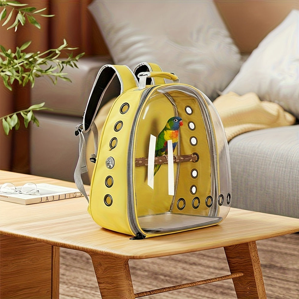 Bird Carrier Backpack Transparent Parrot Cage Backpack with Wooden Perch – Breathable Travel Shoulder Bag for Parrots