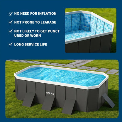Large Rectangular Frame Pool, Non-Inflatable Backyard Swimming Pool with Drain for Garden, Patio and Yard Use