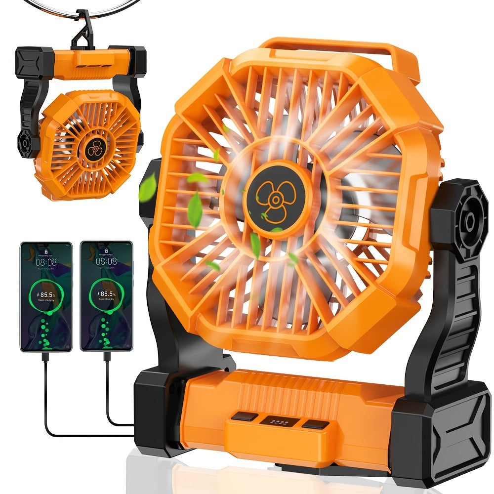 Portable Camping Fan 3-in-1 with LED Lantern & USB Charging – Battery Powered Tent Fan with Timer, 360° Rotation, for Outdoor Camping