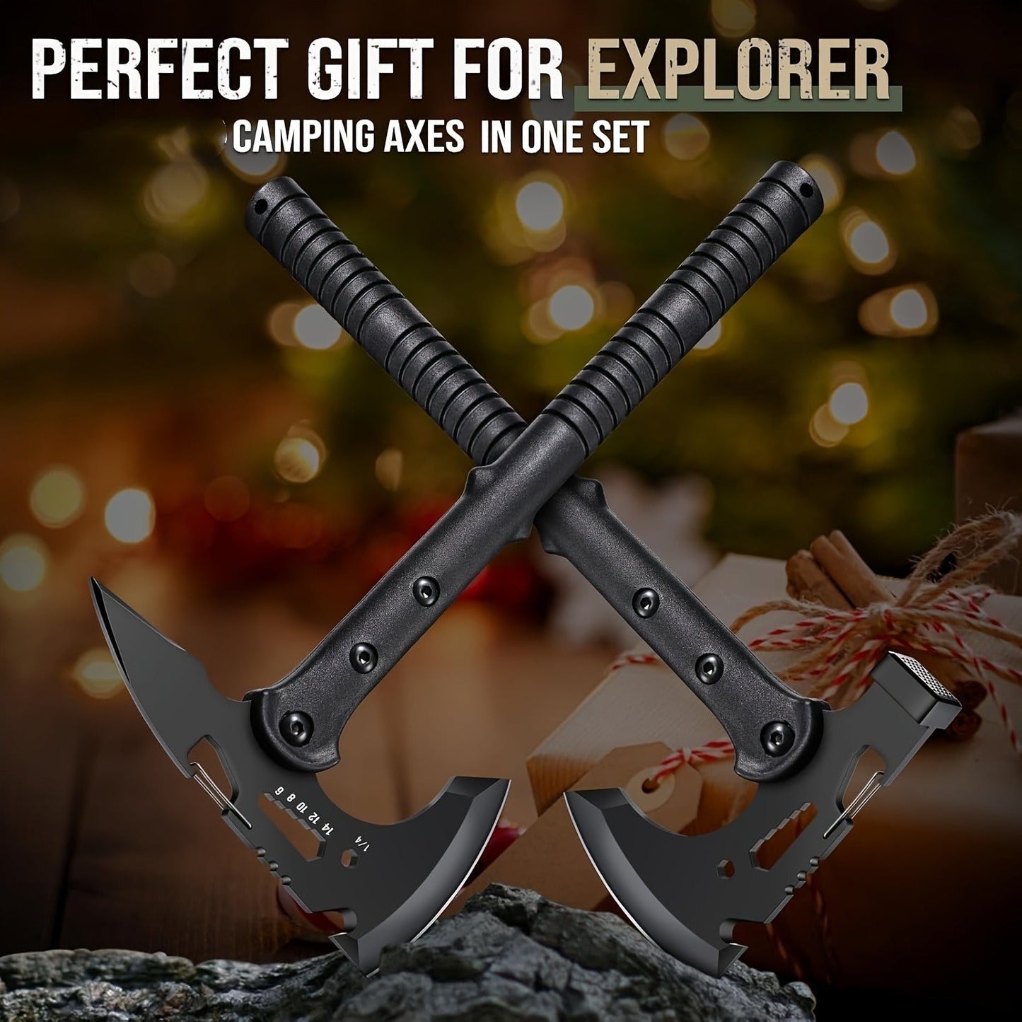 Tactical Tomahawk Axe 2-Pack – Camping Hatchet with Spike, Hammer, Bottle Opener, Hex Wrench & Sheath | Survival Axe for Hiking Trekking