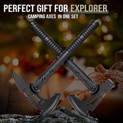 Tactical Tomahawk Axe 2-Pack – Camping Hatchet with Spike, Hammer, Bottle Opener, Hex Wrench & Sheath | Survival Axe for Hiking Trekking