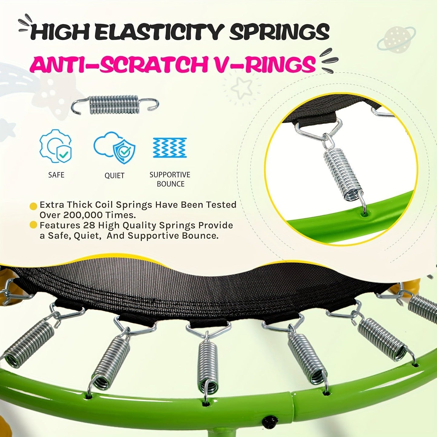 36 Inch Kids Indoor Trampoline with Handle – 7-Leg Safety Design, 2.0mm Steel Frame, 28 Coil Springs, Non-Slip Feet, PP Jump Mat