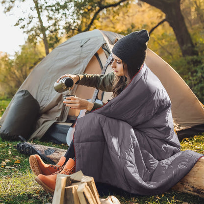 Puffy Camping Blanket Foldable Lightweight Water Resistant with 3D Eye Mask – DWR Coated Outdoor Blanket for Camping, Hiking, Travel, Beach