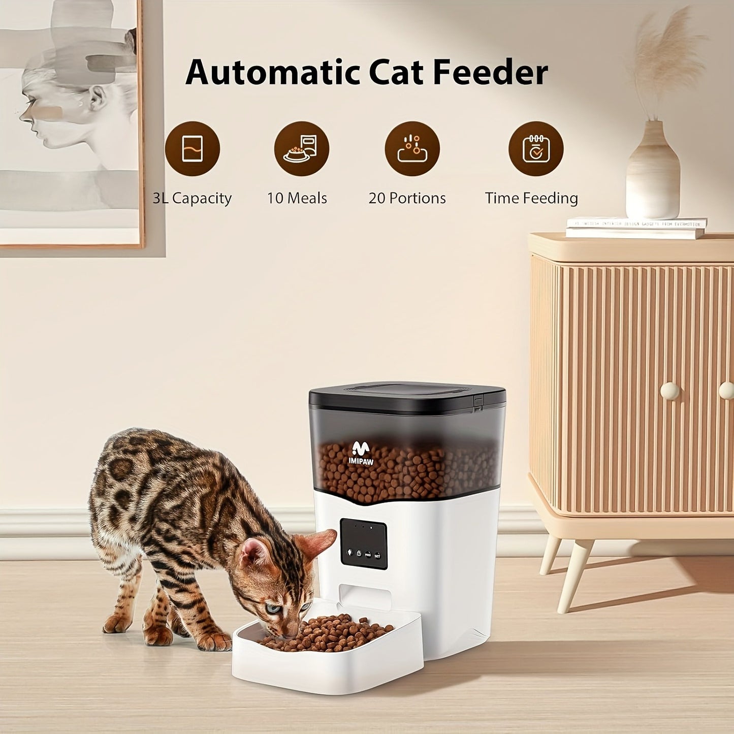 Smart WiFi Automatic Pet Feeder 101oz – App Control, Up to 10 Meals Per Day, HD Camera Option with 2.4G & 5G, Voice Assistant Compatible