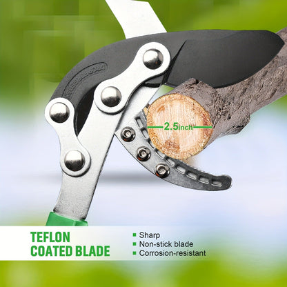 Extendable Pruning Shears 22-27.5 Inch – SK5 Steel Blades Cut 2.5" Branches, Shock-Absorbing Ergonomic Handle