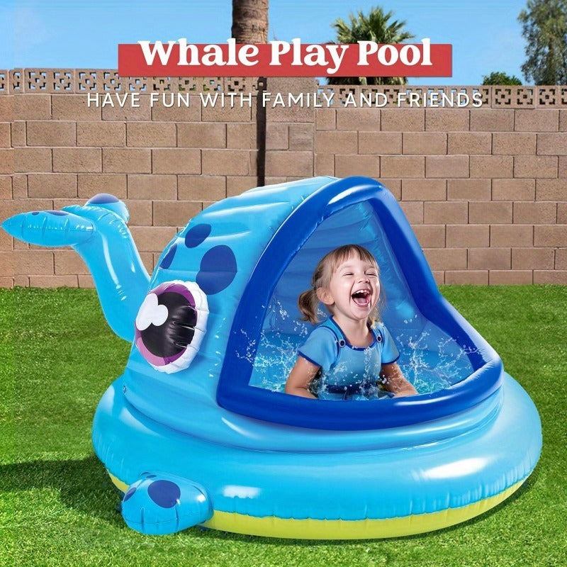Inflatable Kiddie Pool with Sun Shade Canopy, Whale Baby Splash Pool Tent for Toddlers for Garden, Patio and Yard Use
