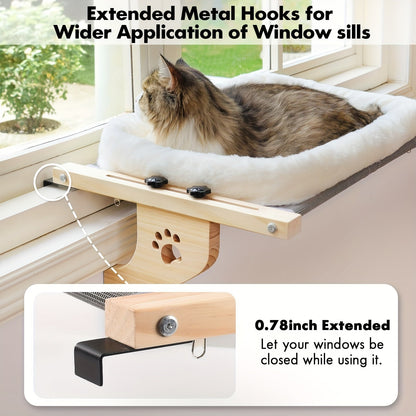 Cat Window Frame Hammock Adjustable – Durable Frame Cat Bed with Paw Print Pattern, Easy Install Window Sill Bedside Cabinet Perch