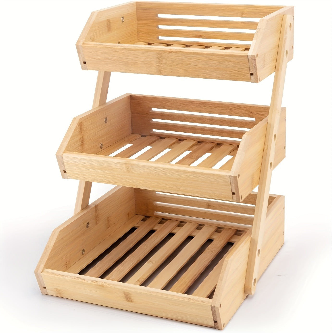 Fruit Basket Stand 2 & 3 Tier Wooden Countertop Organizer Large Capacity Kitchen Storage for Fruits Vegetables Bread Produce with Banana