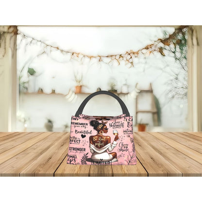 Insulated Lunch Bag with Black Girl Wine Tasting Pattern – Portable Reusable Cooler Bag for Camping, Picnic, Beach, Office & Outdoor Use