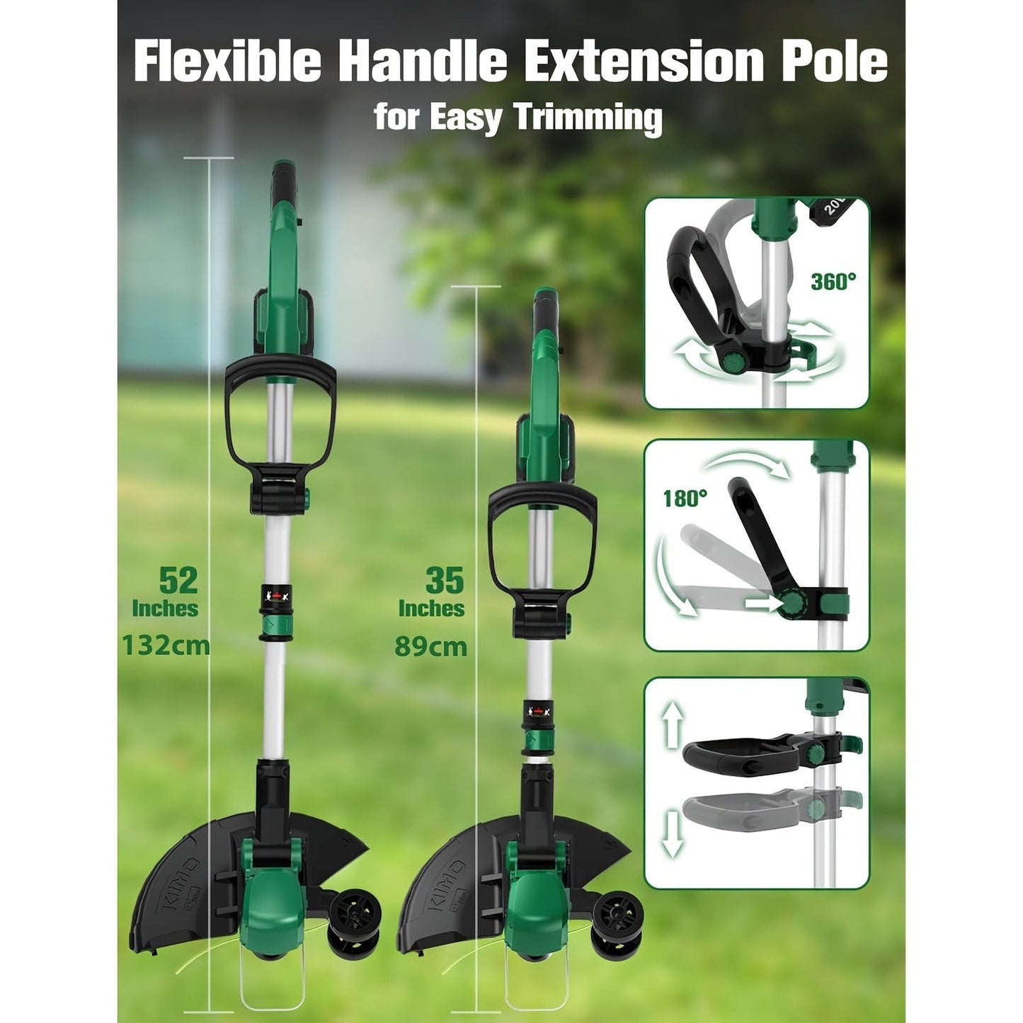 String Trimmer Cordless 2-in-1 Weed Wacker & Lawn Edger with Wheels, KIMO Brushless Motor 20000 RPM