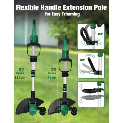 String Trimmer Cordless 2-in-1 Weed Wacker & Lawn Edger with Wheels, KIMO Brushless Motor 20000 RPM