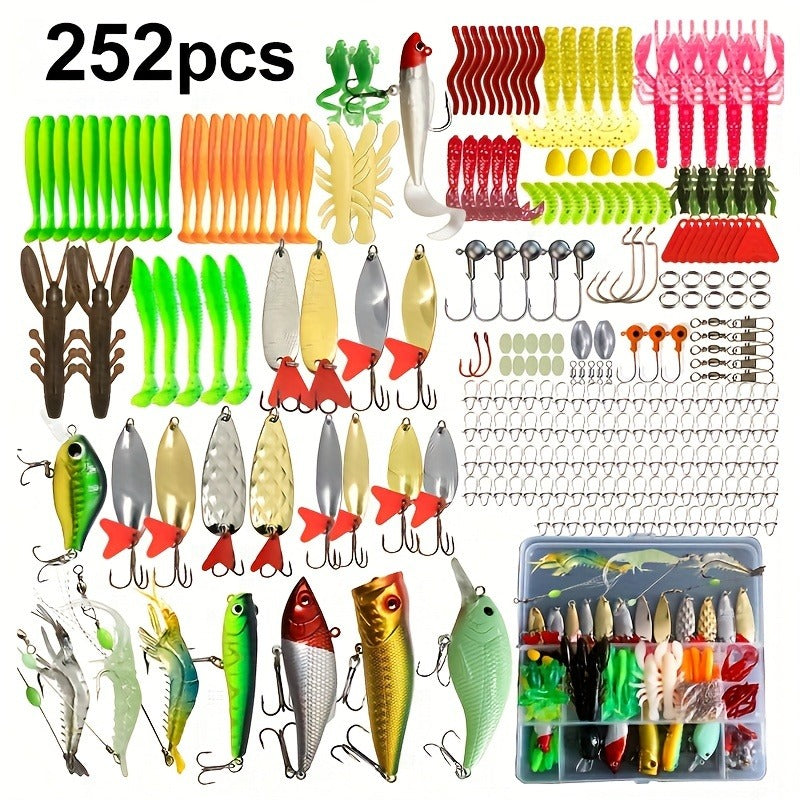 Fishing Lure Set with 110, 252 or 361-Piece Mixed Tackle Options, Hard Baits, Soft Baits, Hooks, Rigs and Storage Box