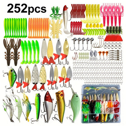 Fishing Lure Set with 110, 252 or 361-Piece Mixed Tackle Options, Hard Baits, Soft Baits, Hooks, Rigs and Storage Box