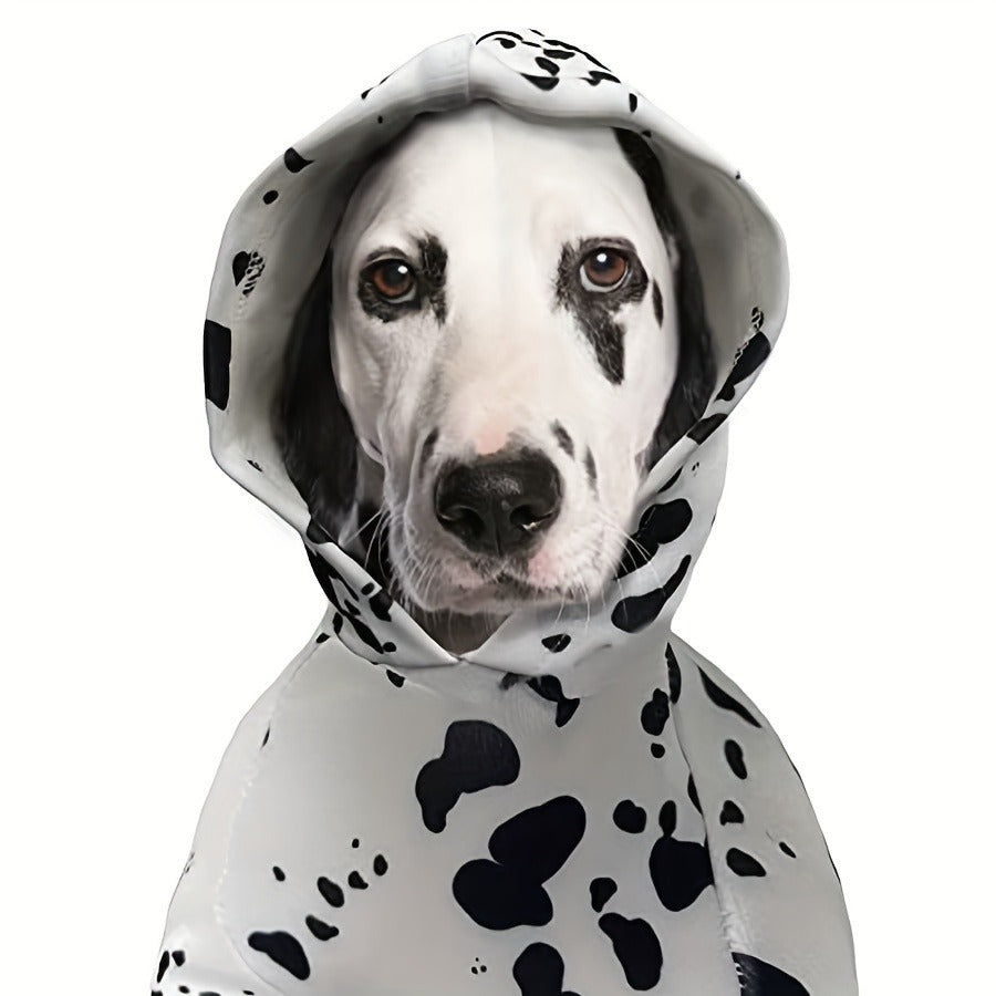 Dog Hoodie Dalmatian Print Pullover Sweatshirt – Soft Polyester Hooded Pet Costume for Small Medium Large Dogs
