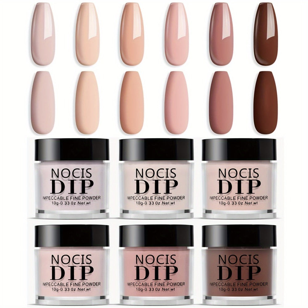 Nude Dipping Powder Set 6 Colors Light Beige Brown Neutral Shades Odorless Acrylic Nail Powder for French