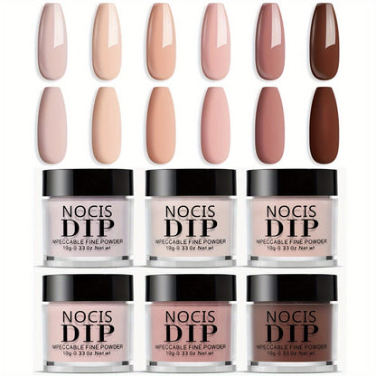 Nude Dipping Powder Set 6 Colors Light Beige Brown Neutral Shades Odorless Acrylic Nail Powder for French