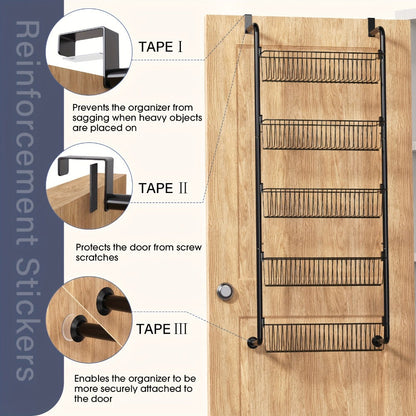Over The Door Organizer – Multi-Layer Pantry Storage Rack for Kitchen Bathroom Laundry Room, Space Saving Door Hanging Shelf