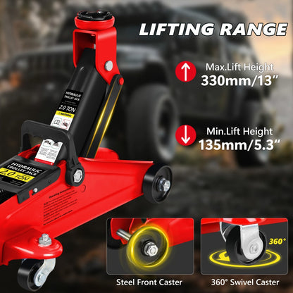 Hydraulic Floor Jack Kit 2/2.5/3 Ton Low Profile Trolley Jack with Jack Stands, Tire Repair Kit, Wheel Wrench & Wheel Chock Combo – Red/Blue