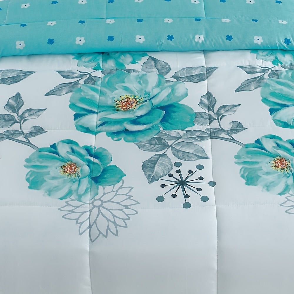 Botanical Floral Comforter and Pillowcase Set in Pink, Cyan or Lake Blue with Twin, Queen and King Sizes