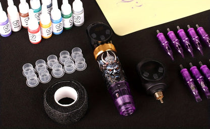 Tattoo Machine Kit INKSOUL TM-78 Wireless Rotary Pen with Carry Case, 10 Cartridges, Ink Cups and Transfer Paper