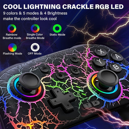 Switch Pro Controller Wireless RGB Rechargeable with 6-Axis Gyro & 10 RGB Lights, Compatible with Nintendo Switch